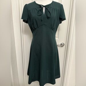 Unique Vintage Forest Green Tie-Neck Mini Dress